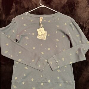 Kate Quinn Blue Long Sleeve Tee with galaxy print
